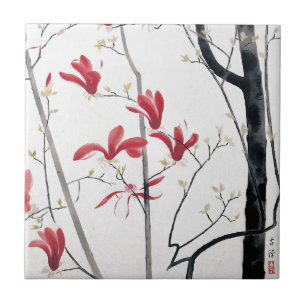 Magnolia Träd Painting Kakelplatta
