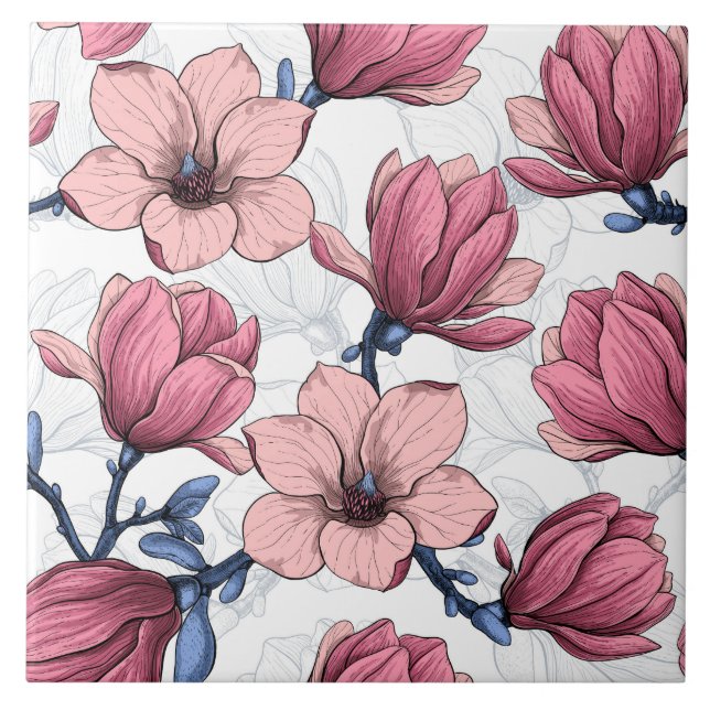 Magnolia-trädgård 2 kakelplatta (Framsidan)