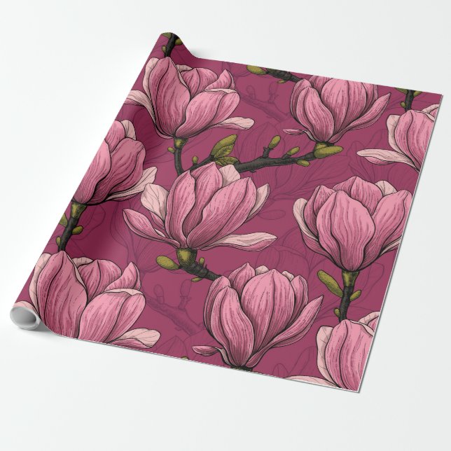 Magnolia-trädgård Presentpapper (Utrullad)