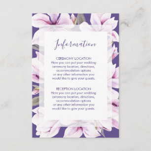 Magnolia Violet Blommigt Bröllop informationskort Tilläggskort