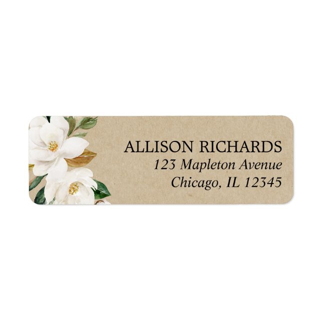 Magnolia, vit gräddfärgning, blommigt returadress etikett (Framsidan)