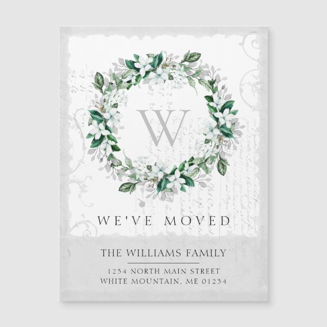 Magnolia Watercolor Blommigt WAN Monogram Flytta (Framsida)