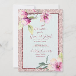 Magnolia Watercolor Crystal Rosa Glitter Inbjudningar
