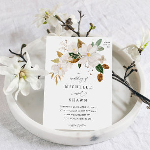 Magnolia White Blommigt Bröllop Inbjudningar