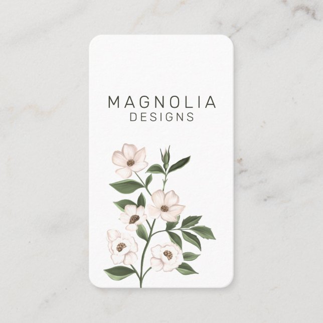 Magnolia White Flower Gren Illustration White Visitkort (Framsida)