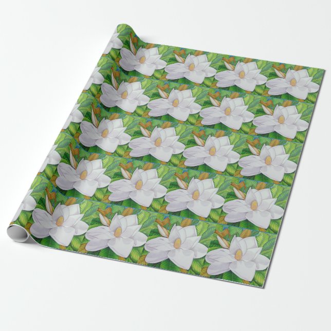 Magnoliablommar Presentpapper (Utrullad)