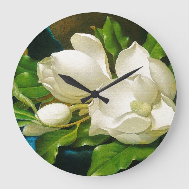 Magnoliablommaväggen tar tid på stor klocka (Framsida)