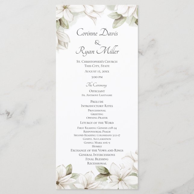 Magnoliablommor Vårbröllopsprogram Program (Framsida)