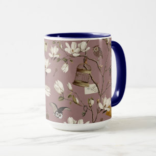 Magnoliagård med ugglor i mauve rosa mugg