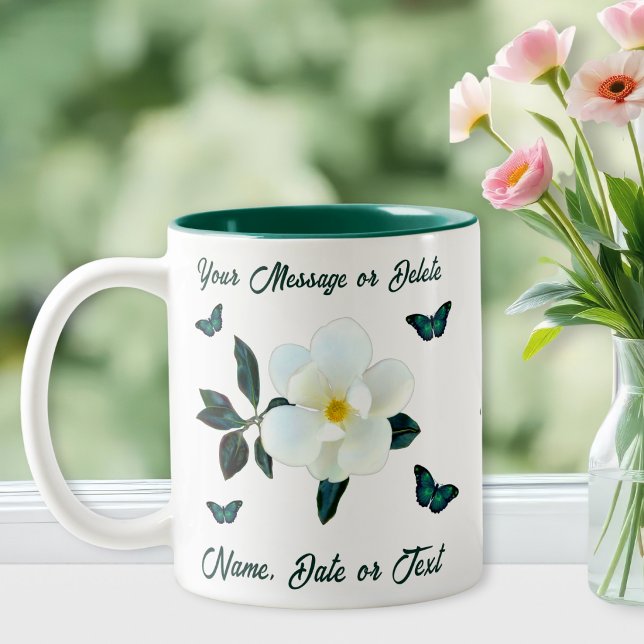 Magnoliakaffe Koppar, Personlig eller Överför Två-Tonad Mugg (Magnolia coffee mugs. Personalized name mugs or type in your message. Magnolia themed gifts for mom.)