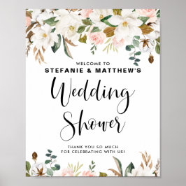 Magnolias & Bomullsgarland Bröllopsfest Välkommen Poster