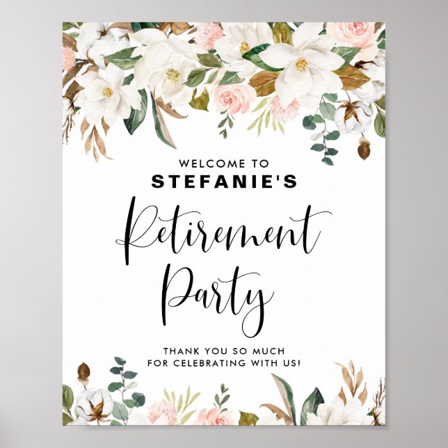 Magnolias Cotton Garland Retirement Party Welcome Poster (Framsidan)