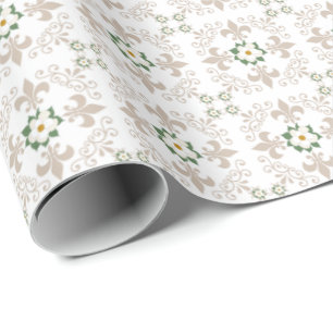 Magnolias Fleur de Lis Mönster - Greige Vit Presentpapper