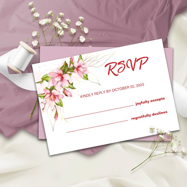 Magnolias Flowers Rustic Bröllop OSA Card (Skapare uppladdad)