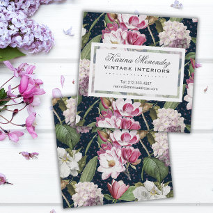 Magnolias och Hydrangeas Vintage Botaniska Fyrkantigt Visitkort