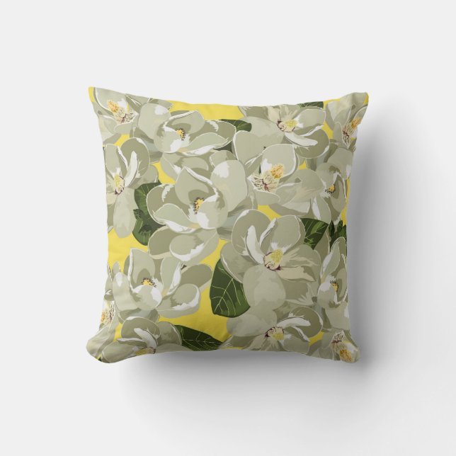 Magnolias on Gult Pillow Kudde (Framsida)