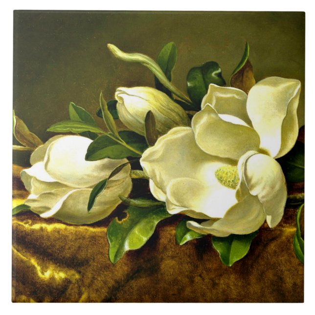 Magnolias på Guld Velvet Trasa, bra konsmålning Kakelplatta (Framsidan)