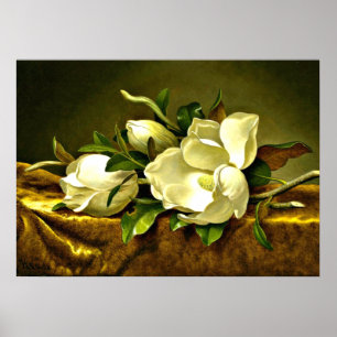 Magnolias på Guld Velvet Trasa, bra konsmålning Poster