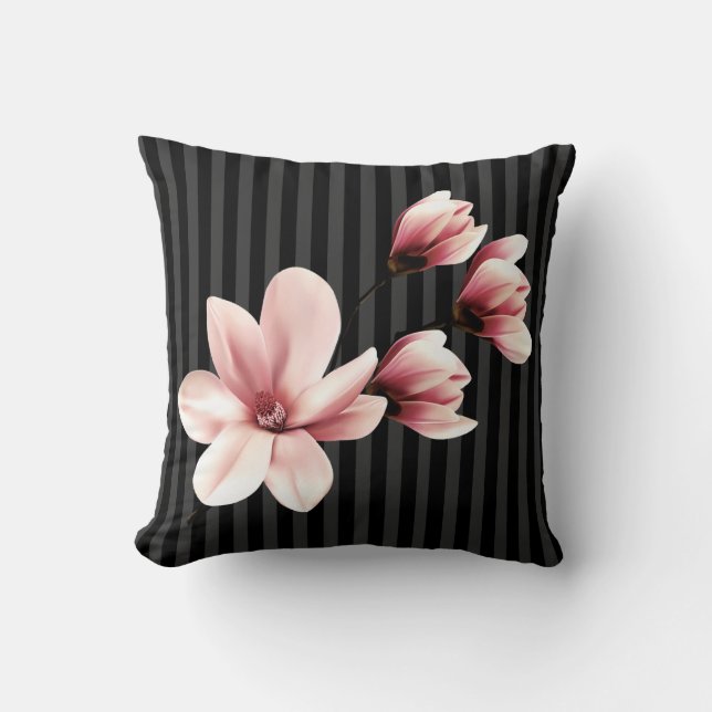  Magnolias på Svarta Rand Kudde (Framsida)