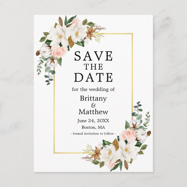 Magnolias Rosa ros Guld Ram sparar datumet Vykort (Framsida)