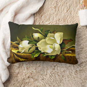 Magnolias vid Guld Velvet Trasa Lumbarkudde