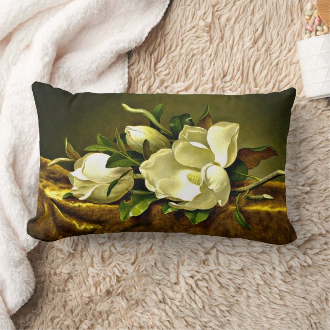 Magnolias vid Guld Velvet Trasa Lumbarkudde (Filt)
