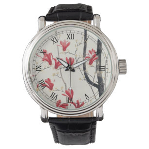 Magnoliaträd av Kobayashi Kokei, Vintage natur Armbandsur