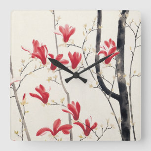 Magnoliaträd av Kobayashi Kokei, Vintage natur Fyrkantig Klocka