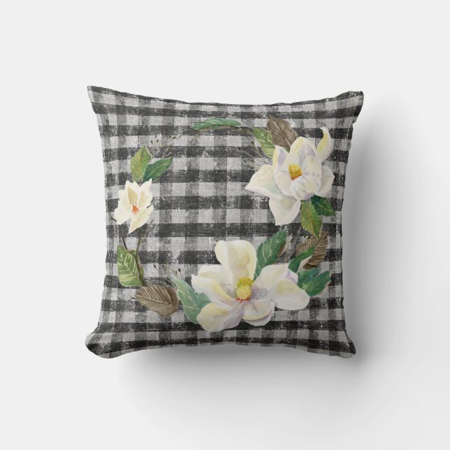 Magnolisk krans Rustig farmhouse Vit kontroll Kudde (Framsida)