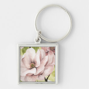Magnoliska blommor Fyrkantig Silverfärgad Nyckelring