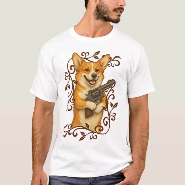Magnum Corgi I - Scroll Border T Shirt (Framsida)