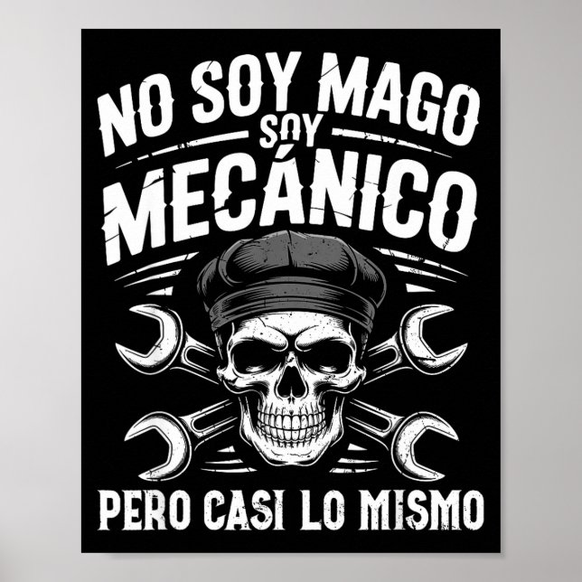 Mago Y Mecánico Funny Car Mechanic Skull Spanish V Poster (Framsidan)