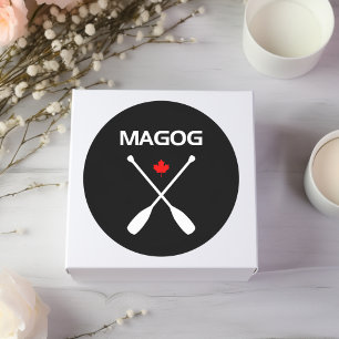 Magog Canada Crossed Paddle Oars Maple Löv Mörk Runt Klistermärke