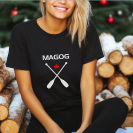 Magog Canada Crossed Paddle Oars Maple Löv Mörk T Shirt