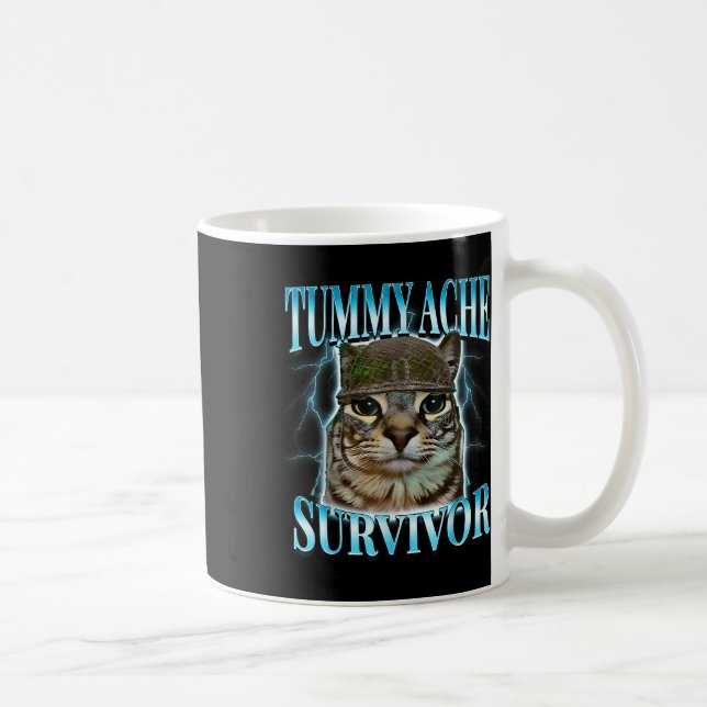 Magontliv överlevande katt meme rolig text katter  kaffemugg (Höger)