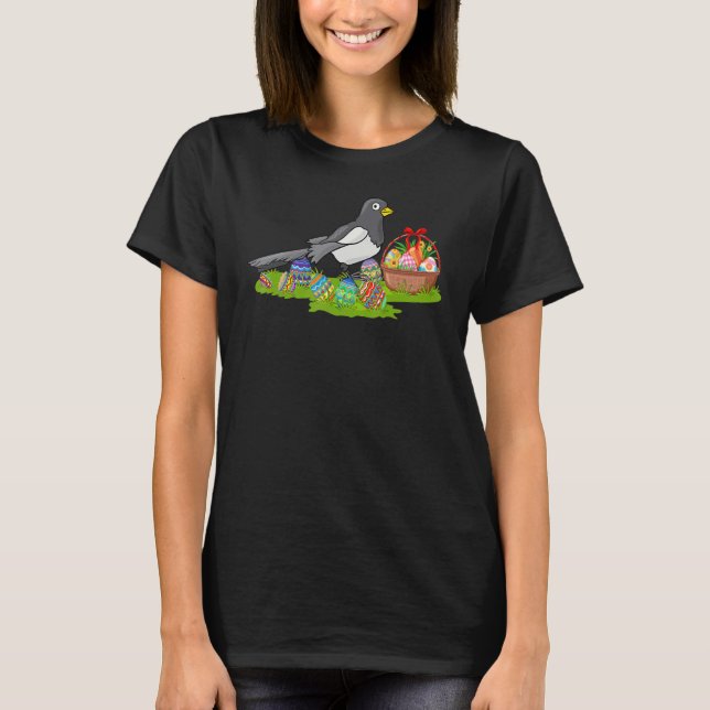 Magpie Bird Påskägg Hunting Bunny Magpie Påsk T Shirt (Framsida)