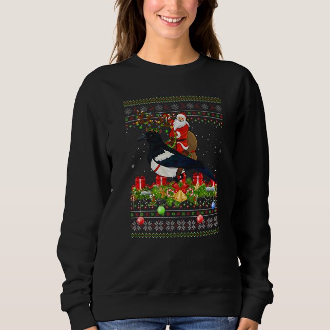 Magpie Bird  Ugly Santa Riding Magpie Christmas T Shirt (Framsida)