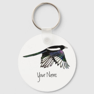 Magpie, Fågel att anpassa med ditt namn Nyckelring