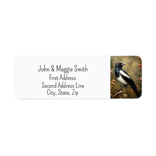 Magpie Garden Bird Wildlife Natature Animal Art Returadress Etikett (Framsidan)