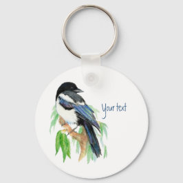 Magpie in Willow Träd, Bird, Garden to Customize Nyckelring