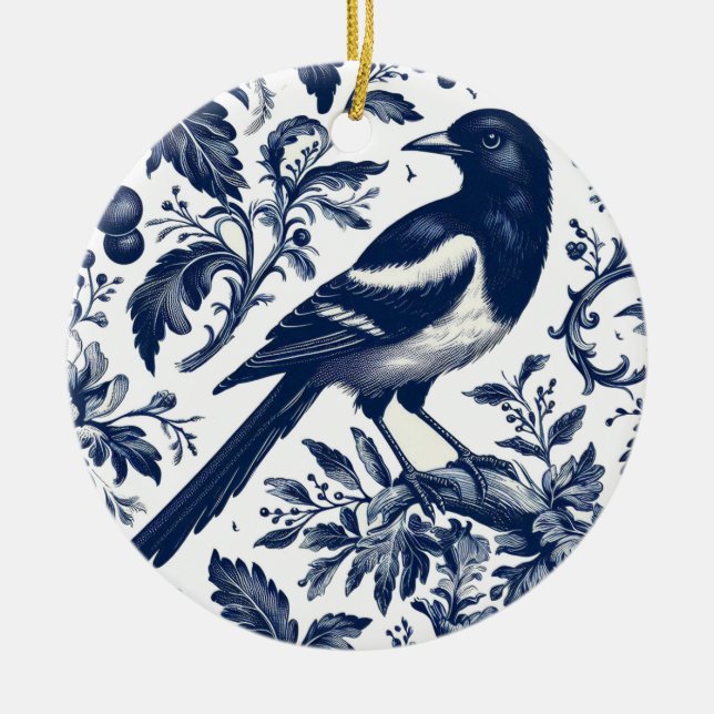 Magpie Toile Vintage Charm  Julgransprydnad Keramik (Framsidan)