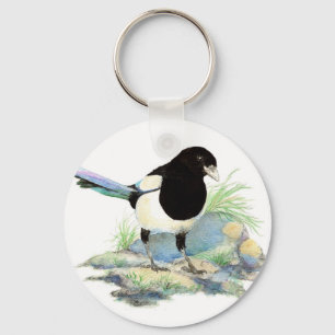 Magpie - Watercolor Bird Nyckelring
