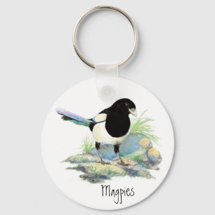 Magpie - Watercolor Bird Nyckelring