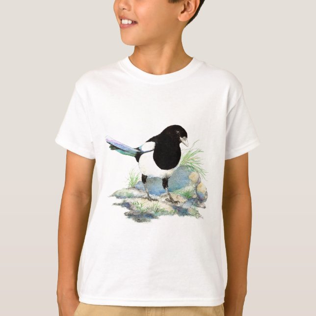 Magpie - Watercolor Bird T-shirt (Framsida)
