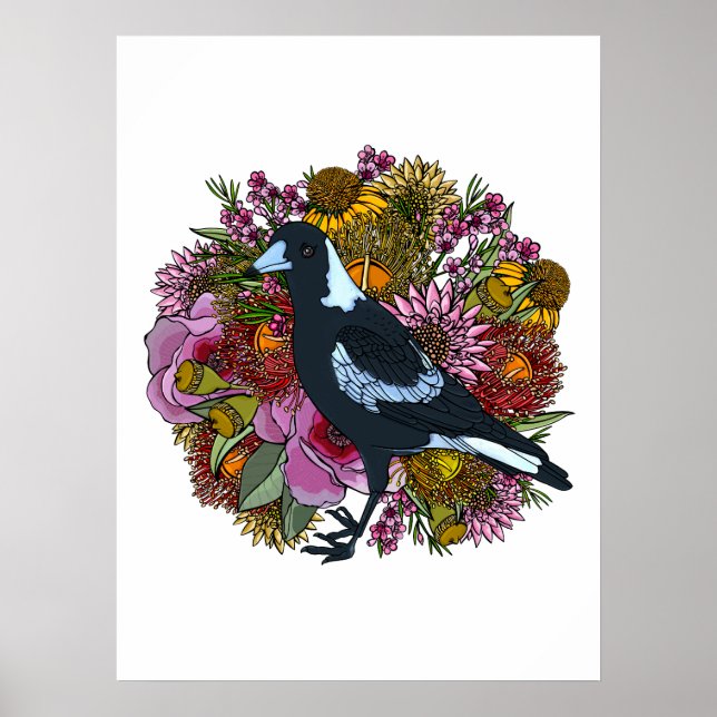 Magpie Wildblomma Vår Garden Poster (Framsidan)