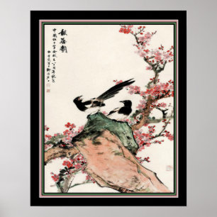 Magpies & Plum Blommars China Print 16x20 Poster