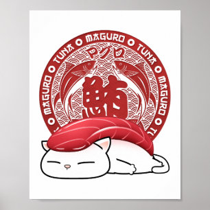 Maguro Tuna Sushi Cat Poster