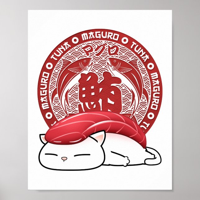 Maguro Tuna Sushi Cat Poster (Framsidan)