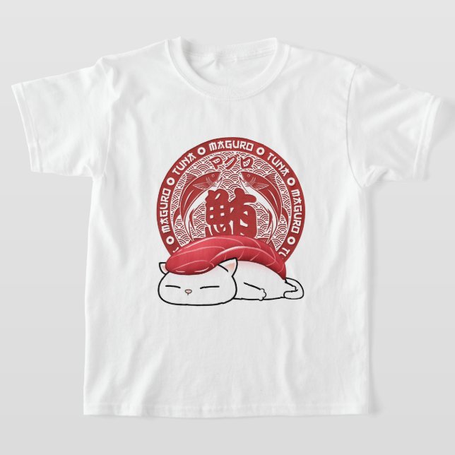 Maguro Tuna Sushi Cat T Shirt (Laydown)