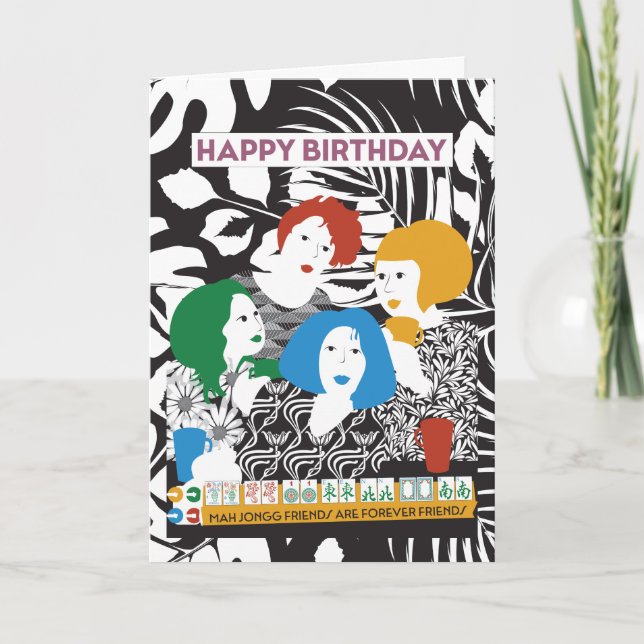 Mah Jong Friends Birthday Card Tack Kort (Framsida)